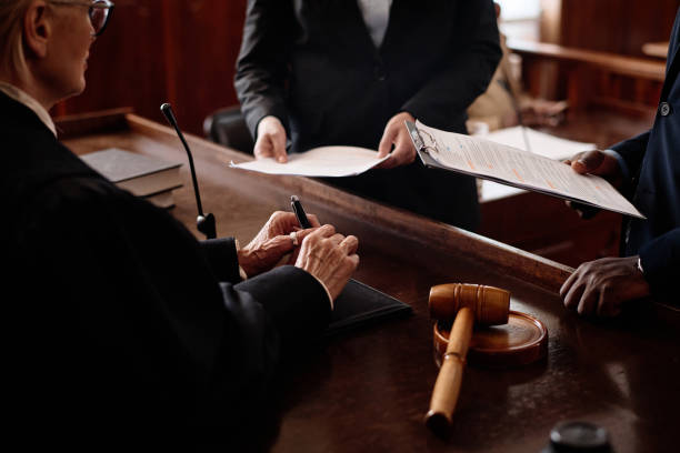 Legal proceedings in courtroom